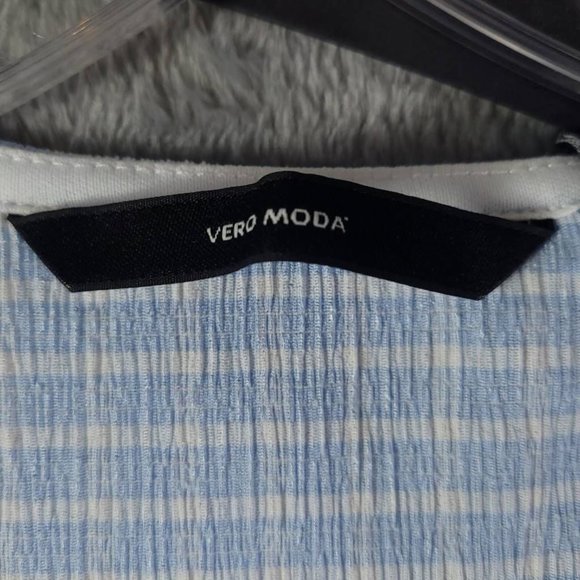 Vero Moda Womens Ellie Blouse Placid Blue White Stripe Ruched Long Sleeve XS New - Picture 6 of 10